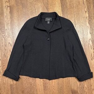 St John Caviar Wool Knit Mock Neck Cardigan Blazer Jacket Womens 12